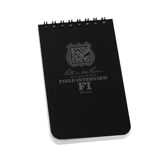 Rite in the Rain black field interview notebook with spiral binding and weatherproof gray pages