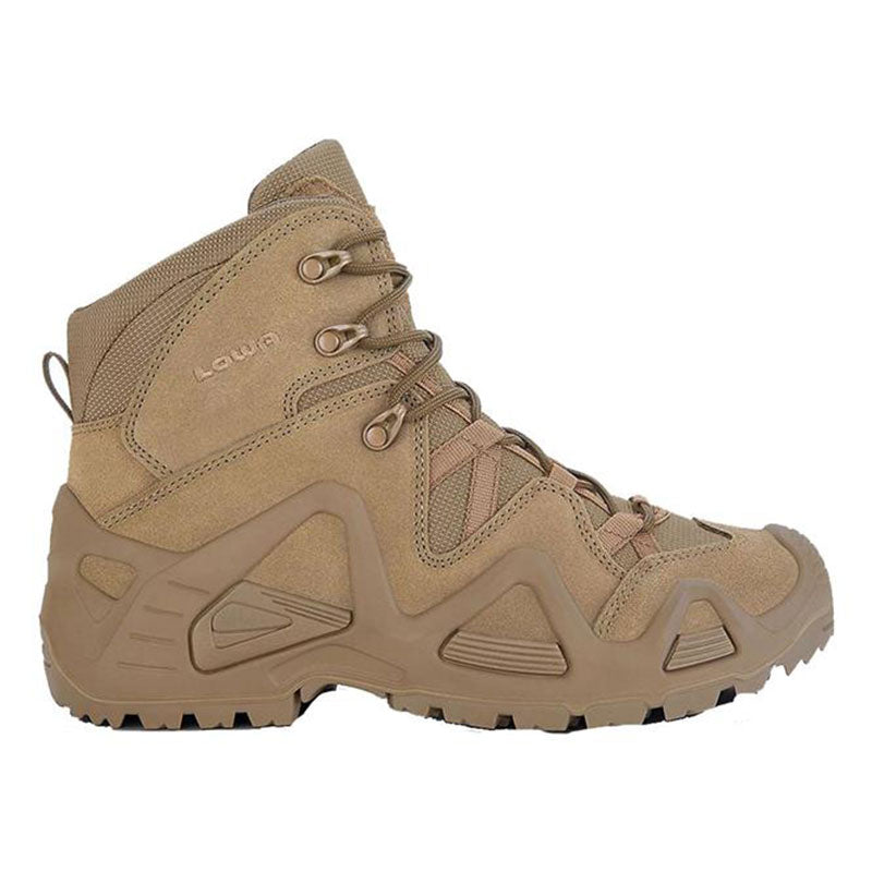 Lowa Zephyr Mid TF tactical boot in coyote brown with leather upper and aggressive tread outsole