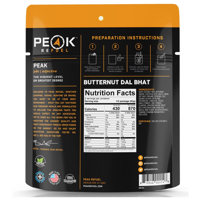 Peak Refuel Butternut Dal Bhat - Tactical Edge
