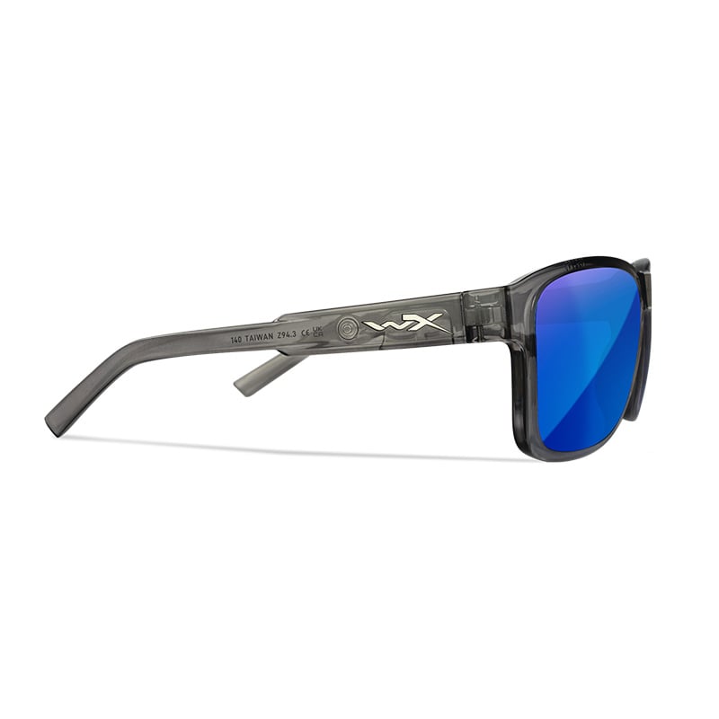 Wiley X Trek Gloss Crystal Dark Grey Frame Captivate Polarized Blue Mirror Lens