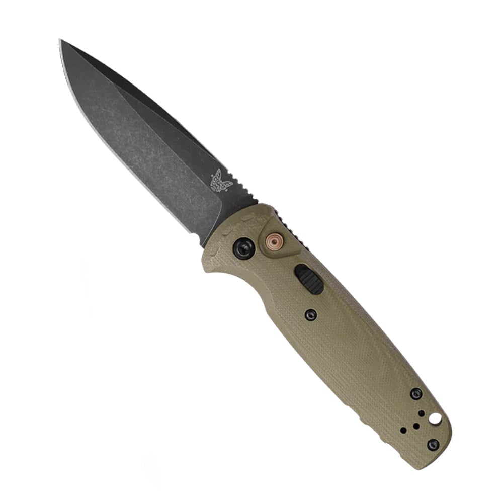 Benchmade CLA 4300BK-02 automatic knife with black blade and OD green G10 handle