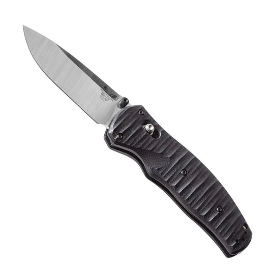 Benchmade Volli folding knife with satin drop-point blade and black G10 handle scales