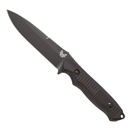 Benchmade 140BK Nimravus fixed blade knife with black coated drop-point blade and aluminum handle