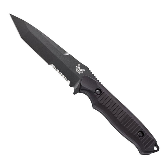 Benchmade 141SBK Nimravus black tanto fixed blade knife with serrated edge and black nylon MOLLE sheath