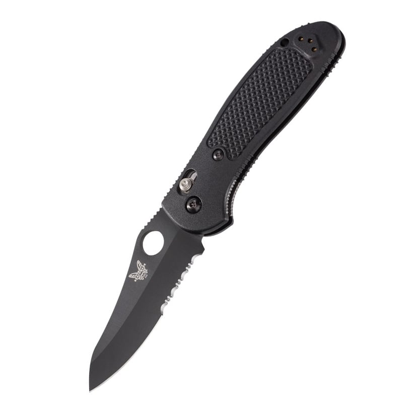 Benchmade 550SBK-S30V Griptilian folding knife with black coated serrated blade and nylon handle