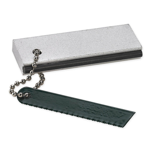 NDuR magnesium fire starter block with integrated flint striker and keychain attachment