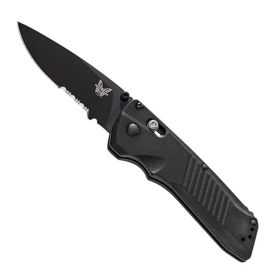 Benchmade 5400SBK Serum automatic folding knife with black G10 handle and combo edge blade
