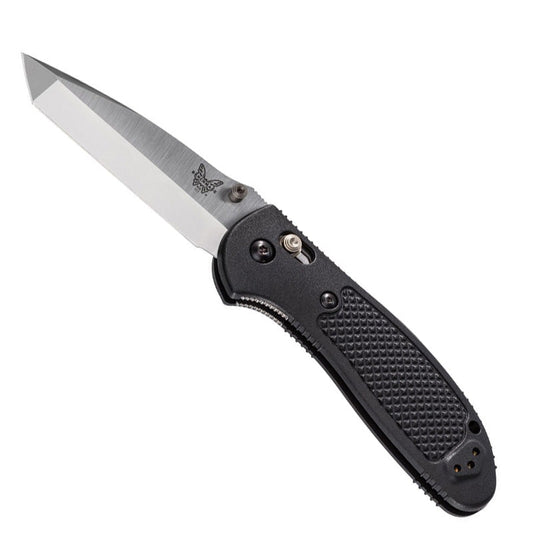 Benchmade 553 Griptilian folding knife with black handle and satin tanto blade