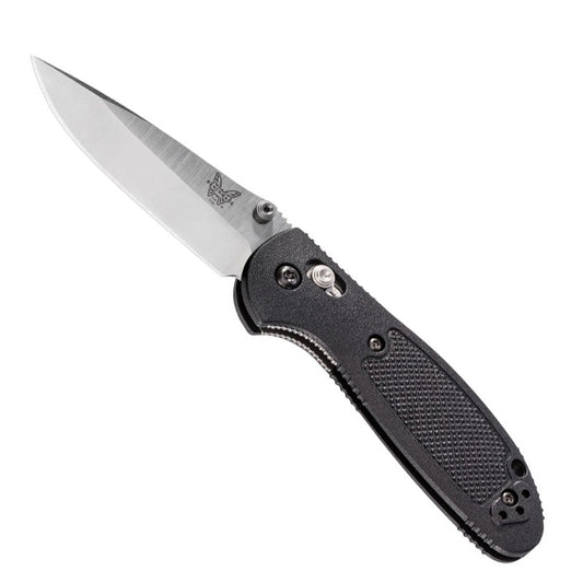 Benchmade 556 Mini Griptilian folding knife with black glass-filled nylon handle and satin finish drop-point blade