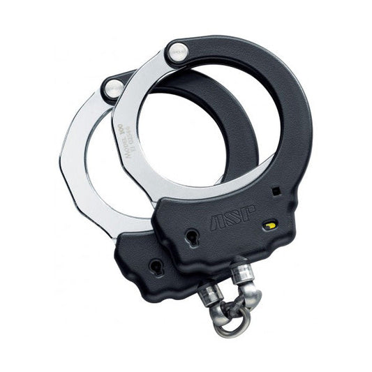 ASP black chain steel handcuffs with tactical security pawl and polymer overmolding
