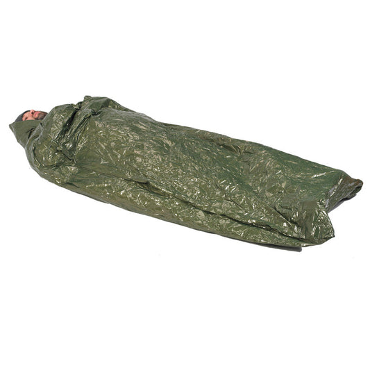 NDuR Emergency Survival Bag folded compact size showing reflective silver material and orange exterior