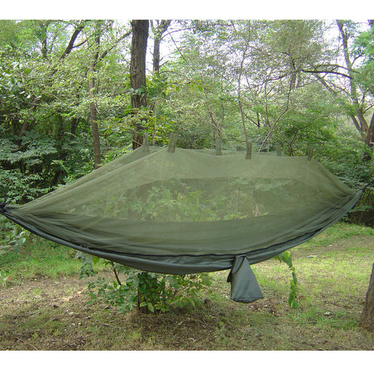Snugpak Jungle Hammock with Mosquito Net in olive drab color showing integrated bug protection and suspension system