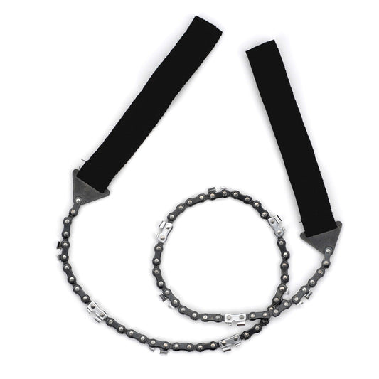 NDuR survival chain saw with black nylon handles and bi-directional cutting chain