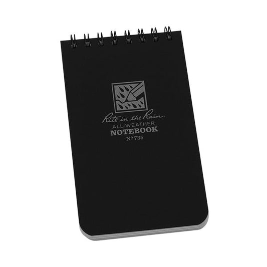 Rite in the Rain 3x5 black spiral notebook with Polydura cover and gray tinted waterproof paper
