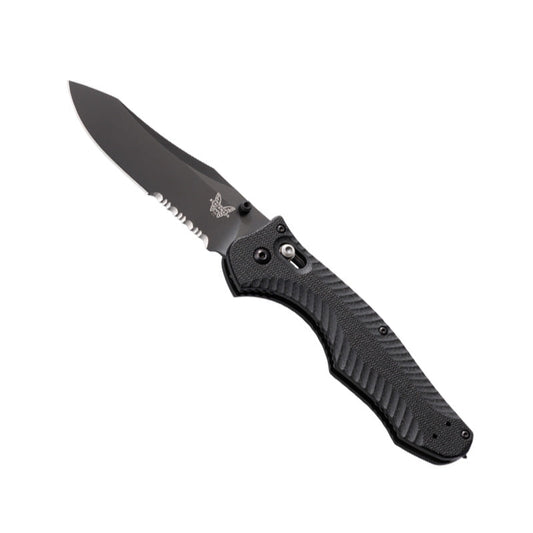 Benchmade 810SBK Contego tactical folding knife with black coated reverse tanto blade and textured G10 handle