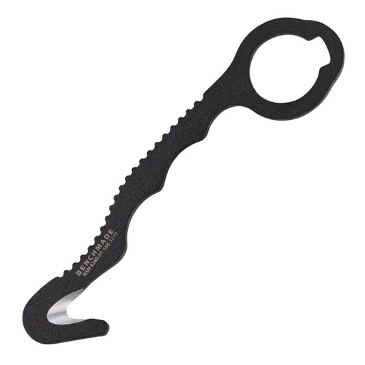 Benchmade 8 BLKW black safety cutter rescue hook with coated 440C steel blade and hook pouch sheath