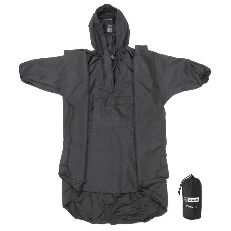 Snugpak Patrol Poncho in black with adjustable hood and chest map pocket for tactical weather protection