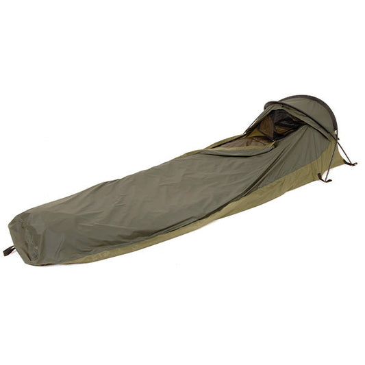 Snugpak Stratosphere Bivvi shelter in olive drab with aluminum poles and compression stuff sack