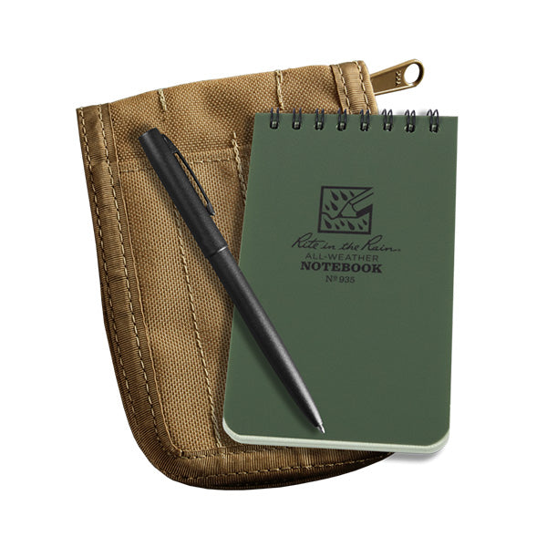 Rite in the Rain 3x5 tactical notebook kit with olive drab cover, weatherproof notebook, and tactical pen