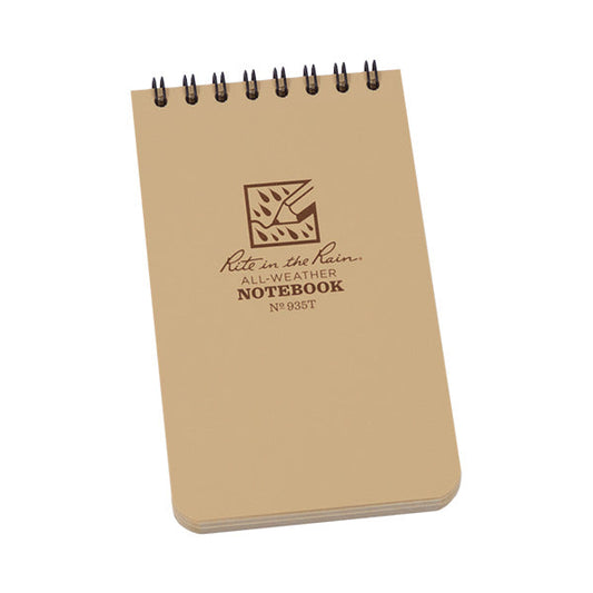Rite in the Rain 3x5 tan tactical notebook with top spiral binding and weatherproof pages