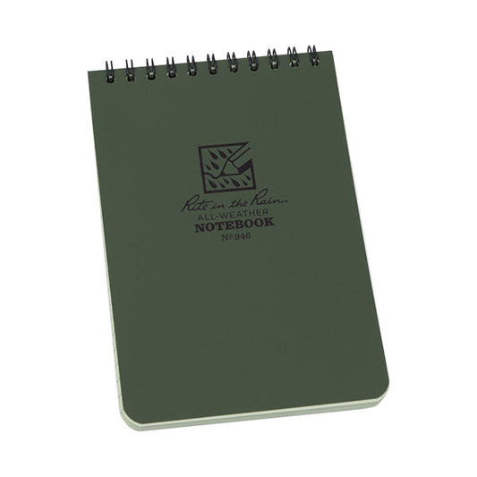 Rite in the Rain 4x6 top spiral notebook in olive drab with waterproof pages and universal grid pattern