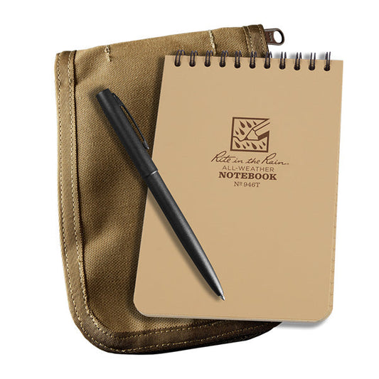 Rite in the Rain 946T-KIT tactical notebook kit with tan CORDURA cover, spiral notebook, and black tactical pen