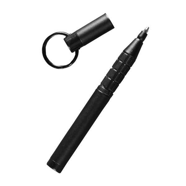 Rite in the Rain All Weather Metal Trekker Pen in black with pressurized ink cartridge and lanyard ring