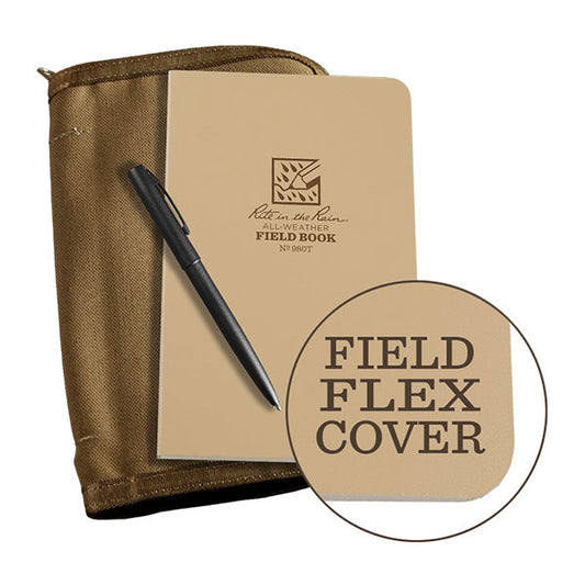 Rite in the Rain tactical field book kit in tan with weatherproof notebook, tactical pen, and CORDURA protective cover