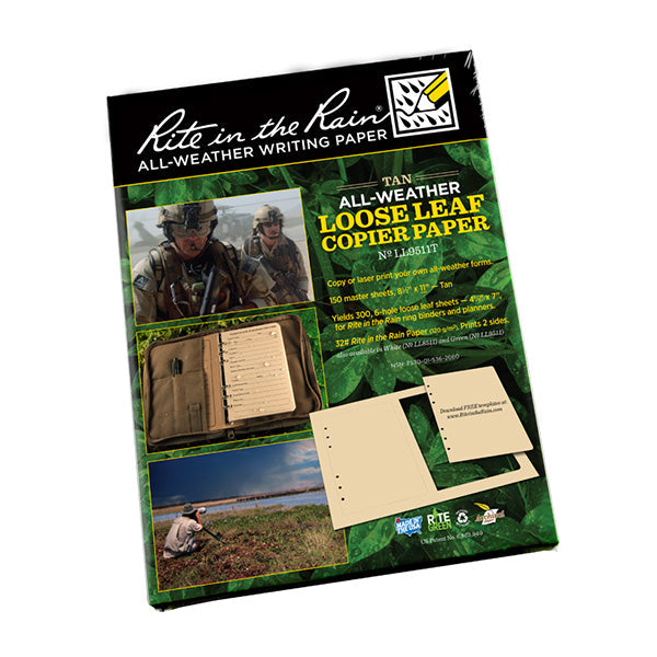 Rite in the Rain tan waterproof copier paper sheets with perforated field page sections