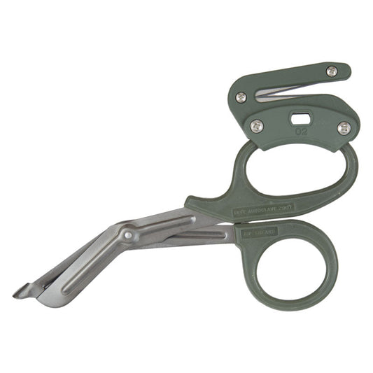 Ripshears Tactical OD Green medical shears with black coated blades and olive drab handles