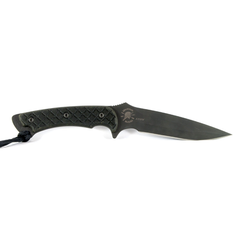 Spartan Blades Ares - Fighter/Combat Utility Black Blade - Green Handle - Black Nylon Sheath - Tactical Edge