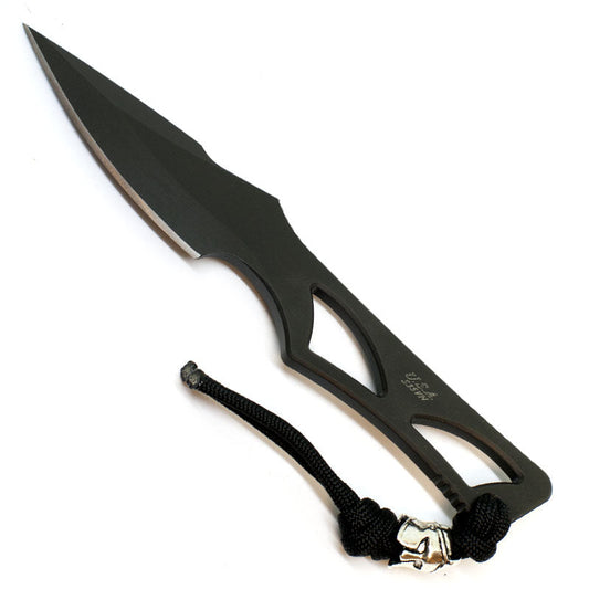 Spartan Blades Enyo black fixed blade neck knife with black Kydex sheath and carry accessories