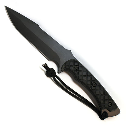 Spartan Blades Horkos combat utility knife with black coated blade and black Canvas Micarta handle