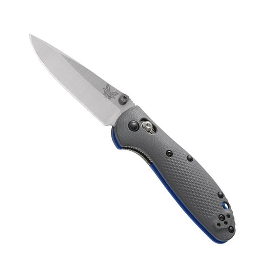 Benchmade 556-1 Mini Griptilian folding knife with gray G10 handle and satin finish drop-point blade