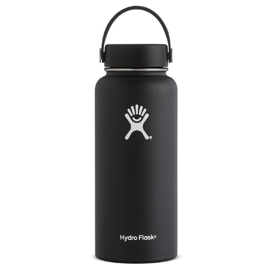 Hydro Flask 32 oz wide mouth water bottle with black Flex Cap and stainless steel construction