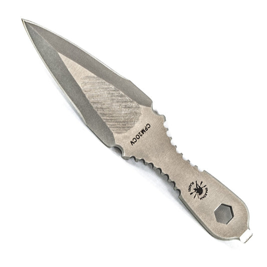 Spartan Blades Velos EDC dagger with beadblast finish, black Kydex sheath, and stainless steel neck chain