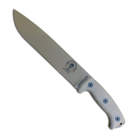 ESEE Junglas Dark Earth machete with 16.5 inch overall length and dark earth colored Micarta handle scales