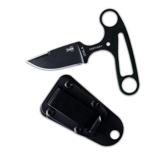 ESEE Tertiary fixed blade knife with black sheath and clip plate attachment system for law enforcement carry