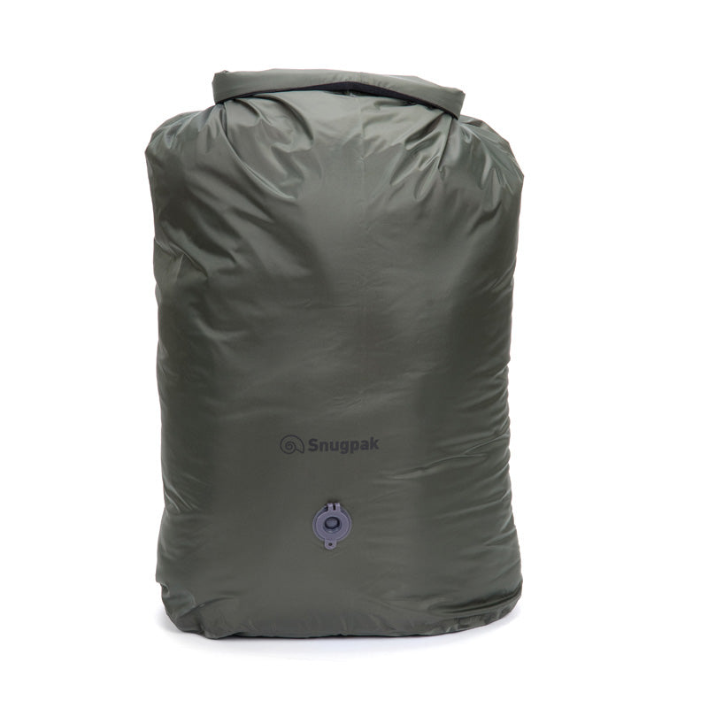 Snugpak Dri-Sak 20L waterproof storage bag with air valve and roll-down closure in olive color