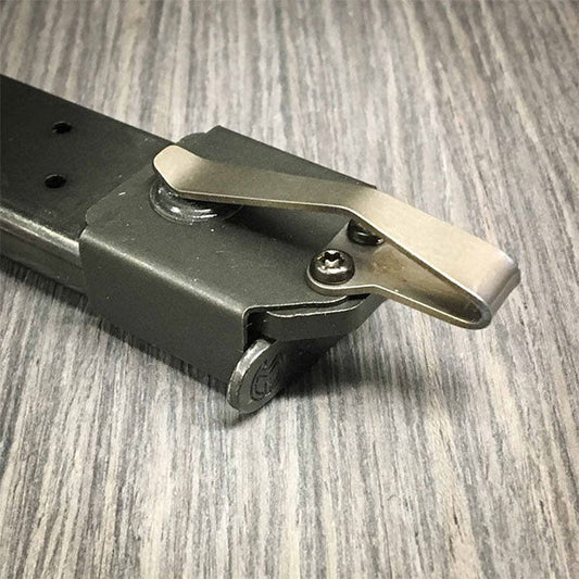 Small NeoMag magnetic magazine holster for .380 ACP with standard titanium clip attachment