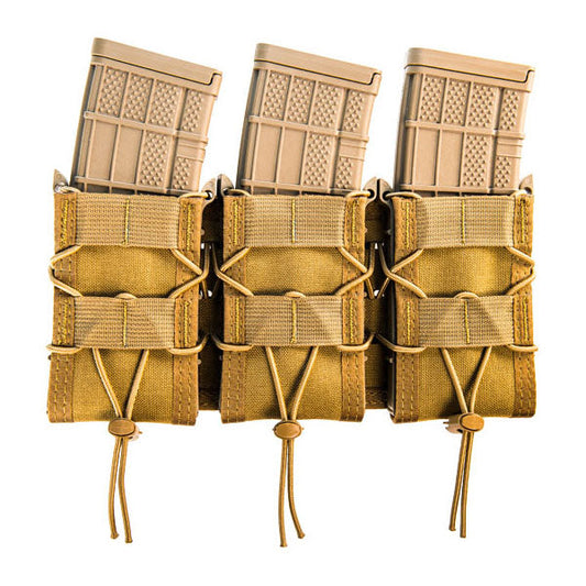High Speed Gear Triple TACO Shingle in coyote brown with three rifle magazine pouches on laser cut MOLLE base