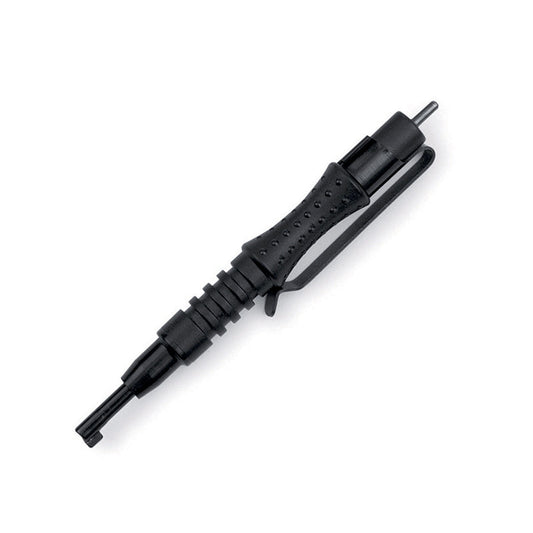Safariland carbon fiber handcuff key with integrated pocket clip and textured grip surface