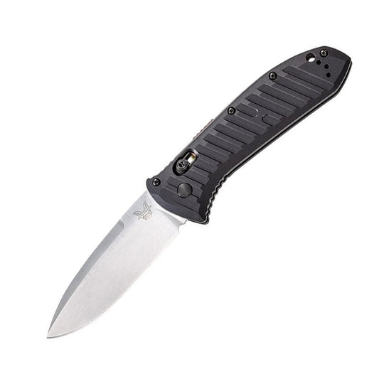 Benchmade 5700 Presidio II Auto folding knife with black aluminum handle and satin finish blade