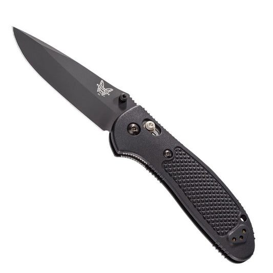 Benchmade 551BK Griptilian folding knife with black coated drop-point blade and black nylon handle scales