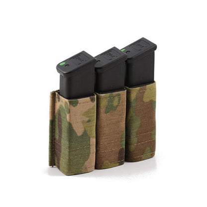 Esstac Triple Pistol KYWI Pouch with three magazine slots and MOLLE attachment points in tactical configuration