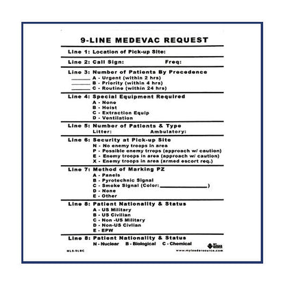 My Leader Source 9-Line MEDEVAC Card waterproof medical reference tool for emergency evacuations