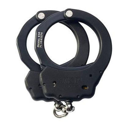 ASP Ultra Cuffs chain handcuffs with black aluminum frame and yellow tactical pawl configuration