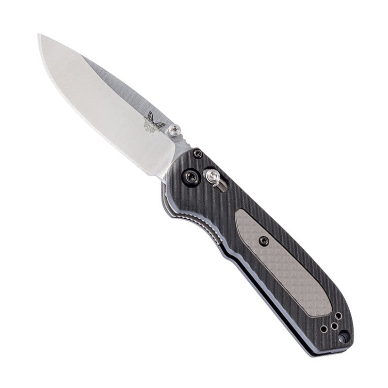 Benchmade 565 Mini Freek folding knife with satin drop point blade and black Grivory handle