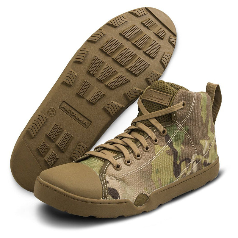 Altama OTB Maritime Assault Mid boot in Multicam pattern with quick-drain ports and SEAL Rubber outsole