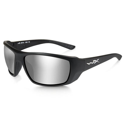 Wiley X Kobe ballistic sunglasses with matte black frame and silver flash mirror lenses